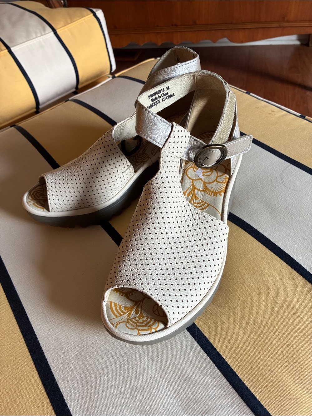 Fly London Women’s off White Perforated Open-Toe Sandals with Buckle